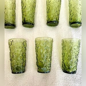 Vintage Anchor Hocking Lido Milano Avocado Green Crinkle Glasses Set 7, 2 sizes